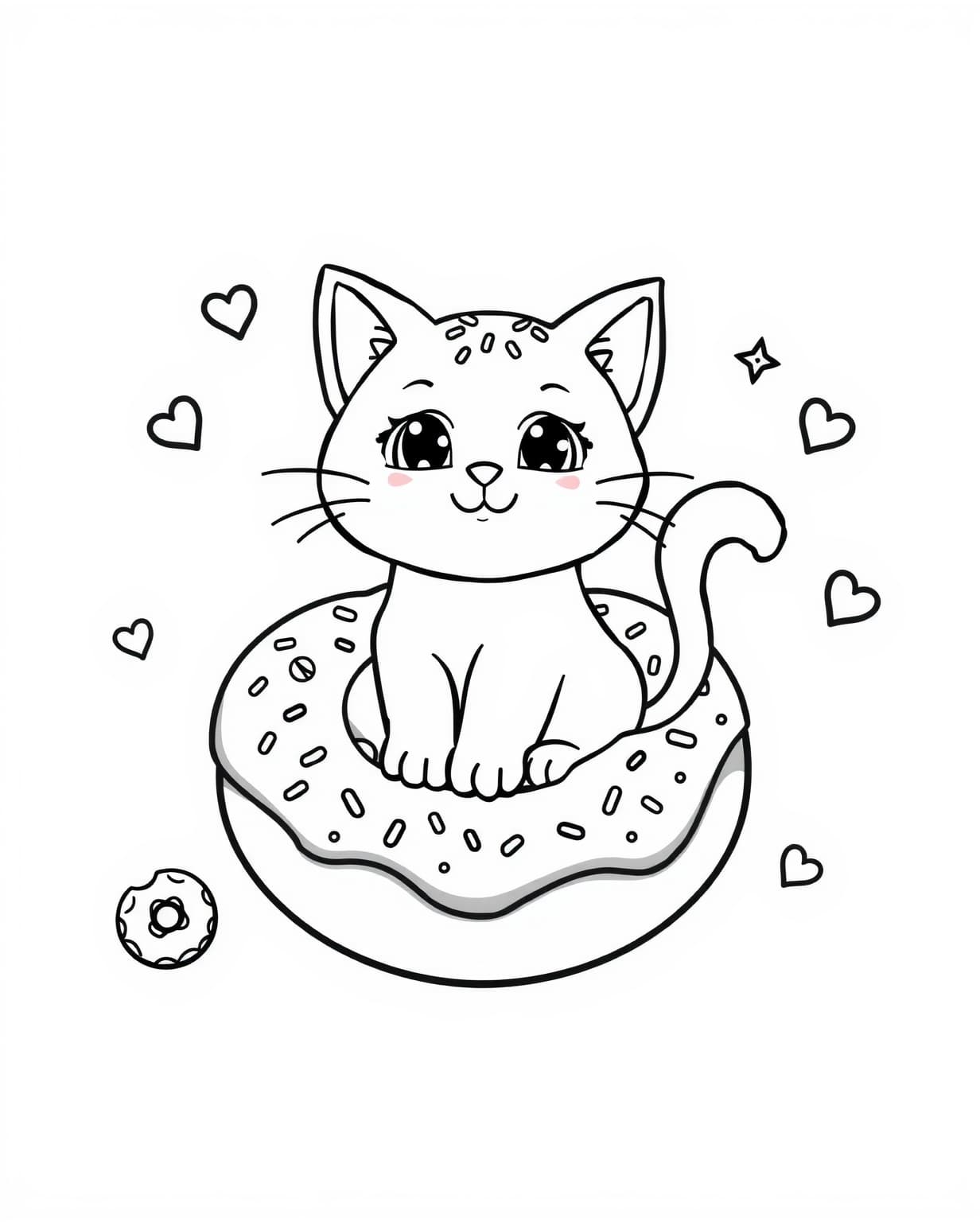 Adorable Cat Donut Coloring Page