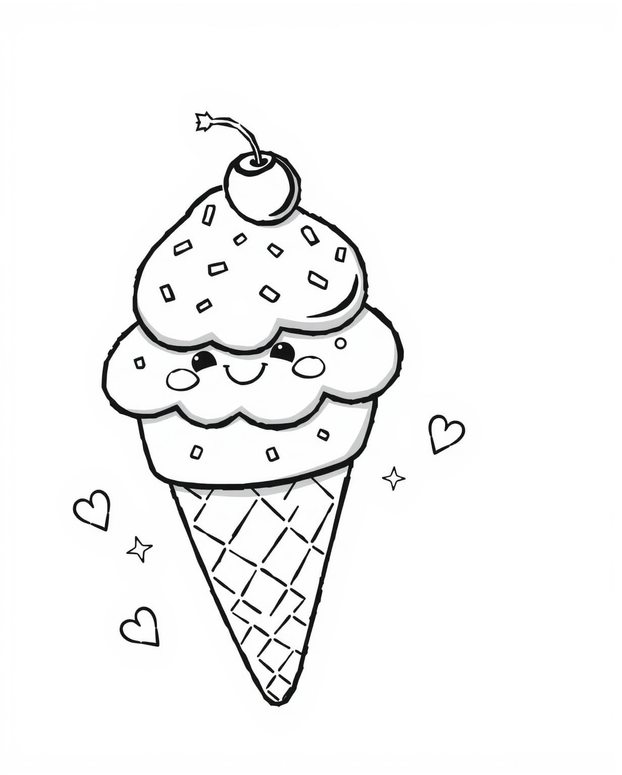 Adorable Cute Ice Cream Coloring Page
