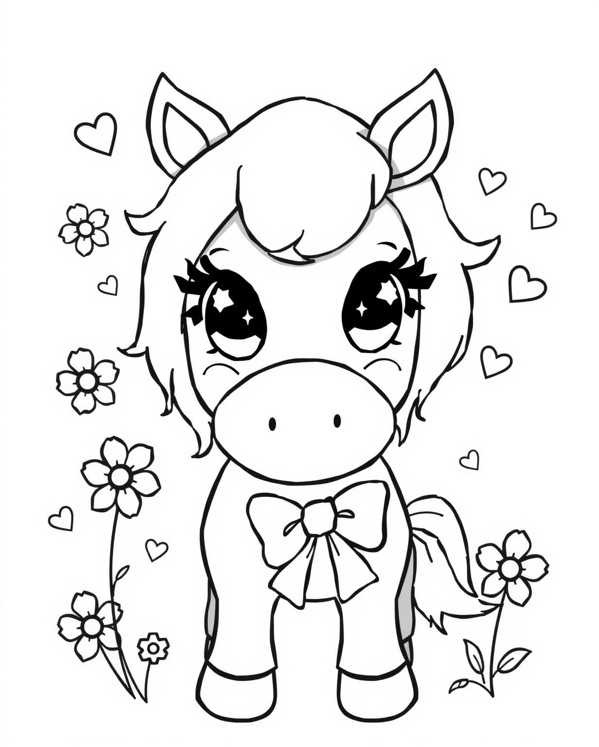 Adorable Kawaii Horse Coloring Page