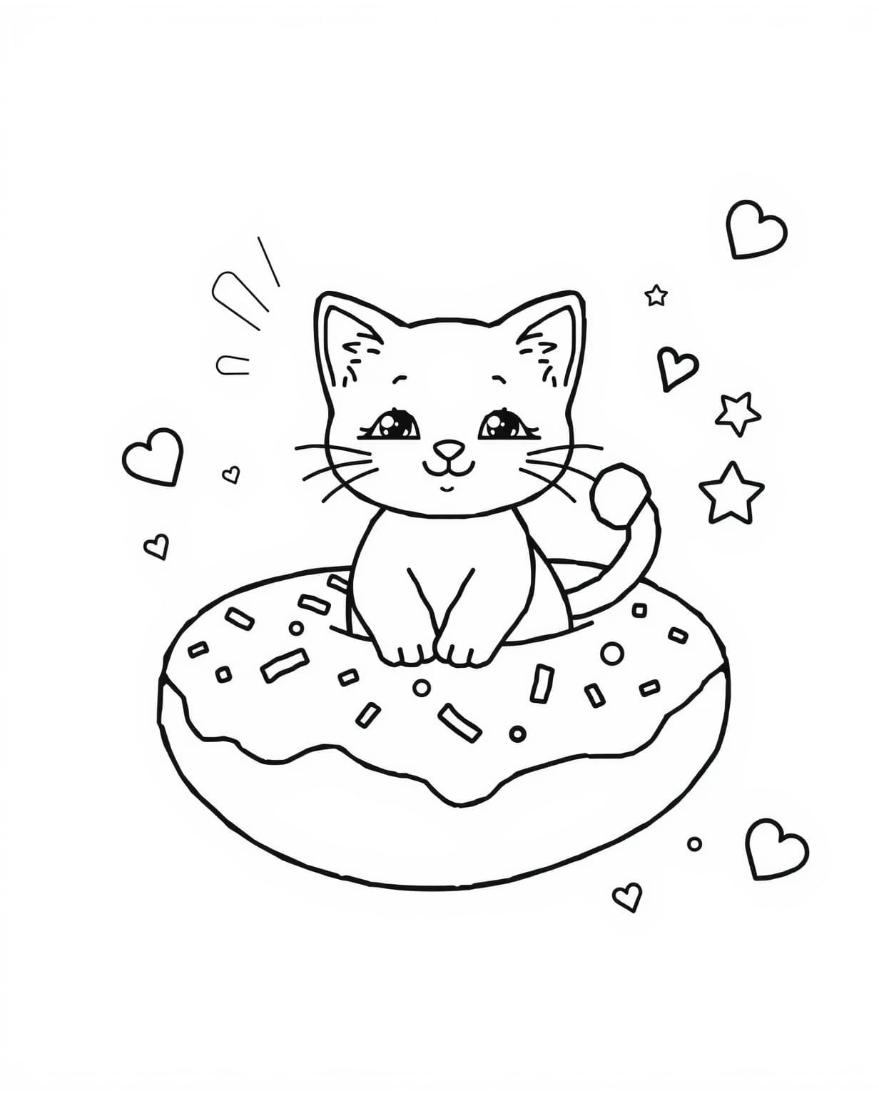 Adorable Kitty Donut Coloring Page