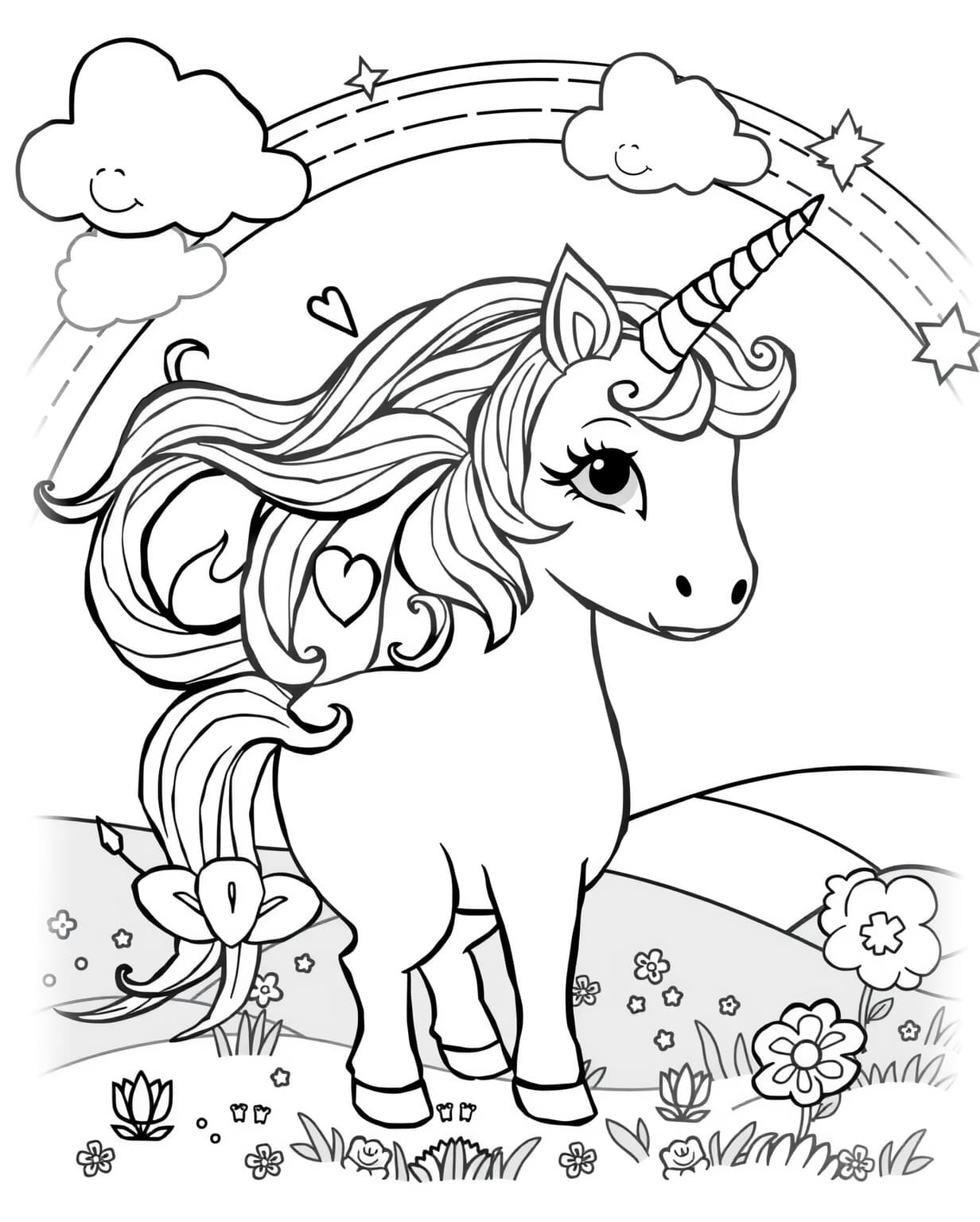 Adorable Unicorn Coloring Page