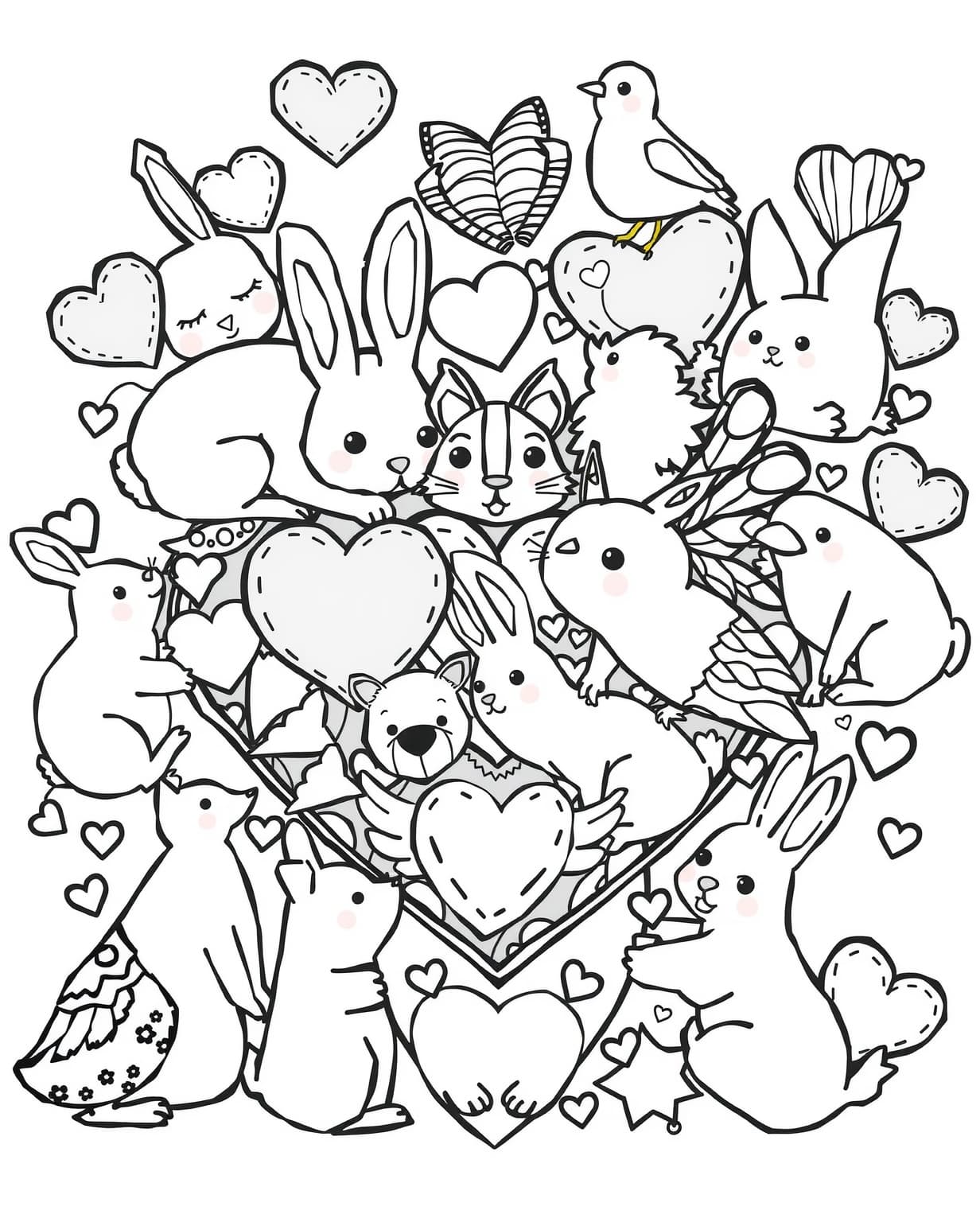 Animal Heart Collage Coloring Page