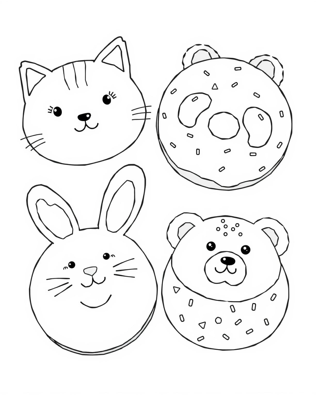 Animal-Themed Donut Coloring Page