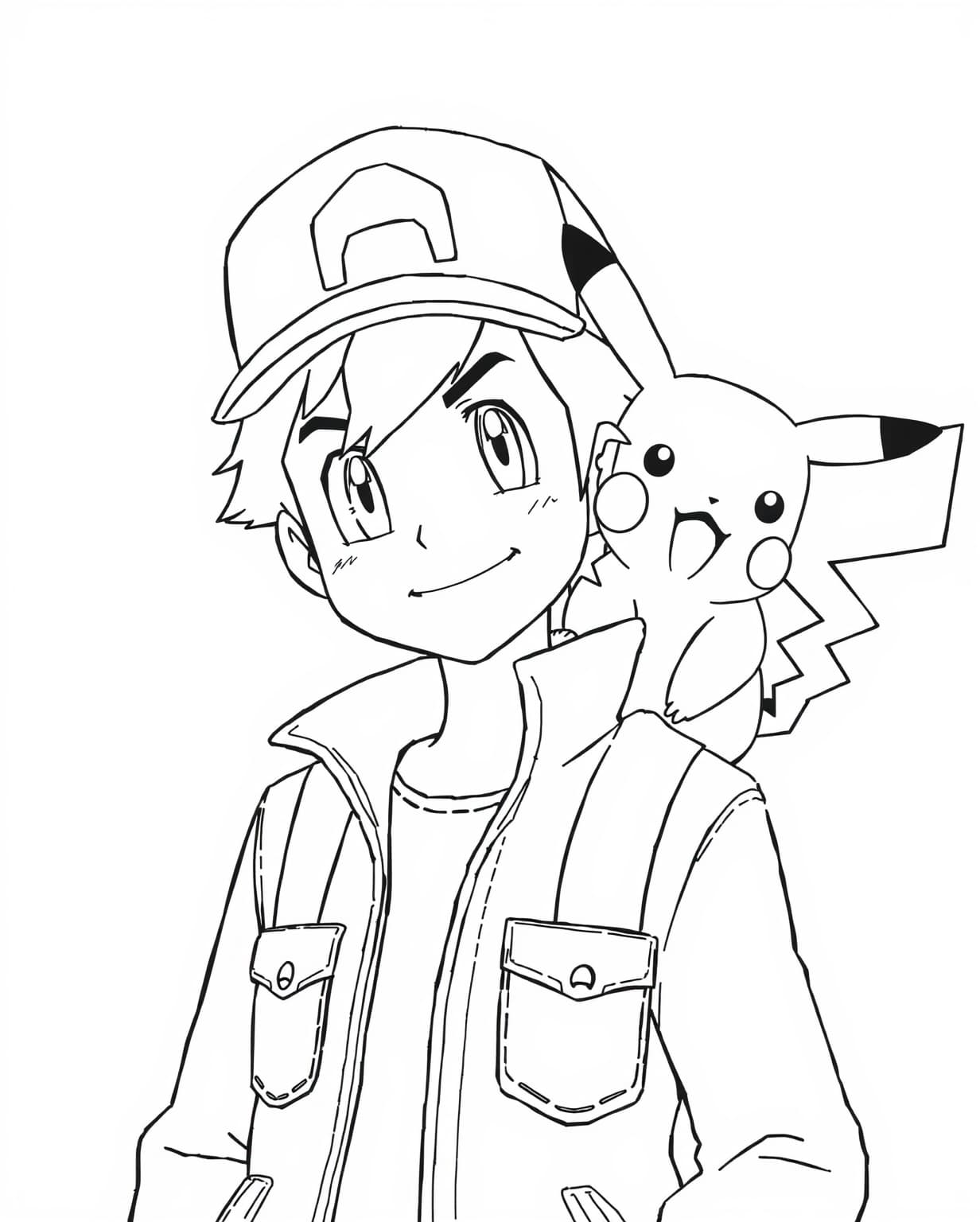 Ash and Pikachu Coloring Page