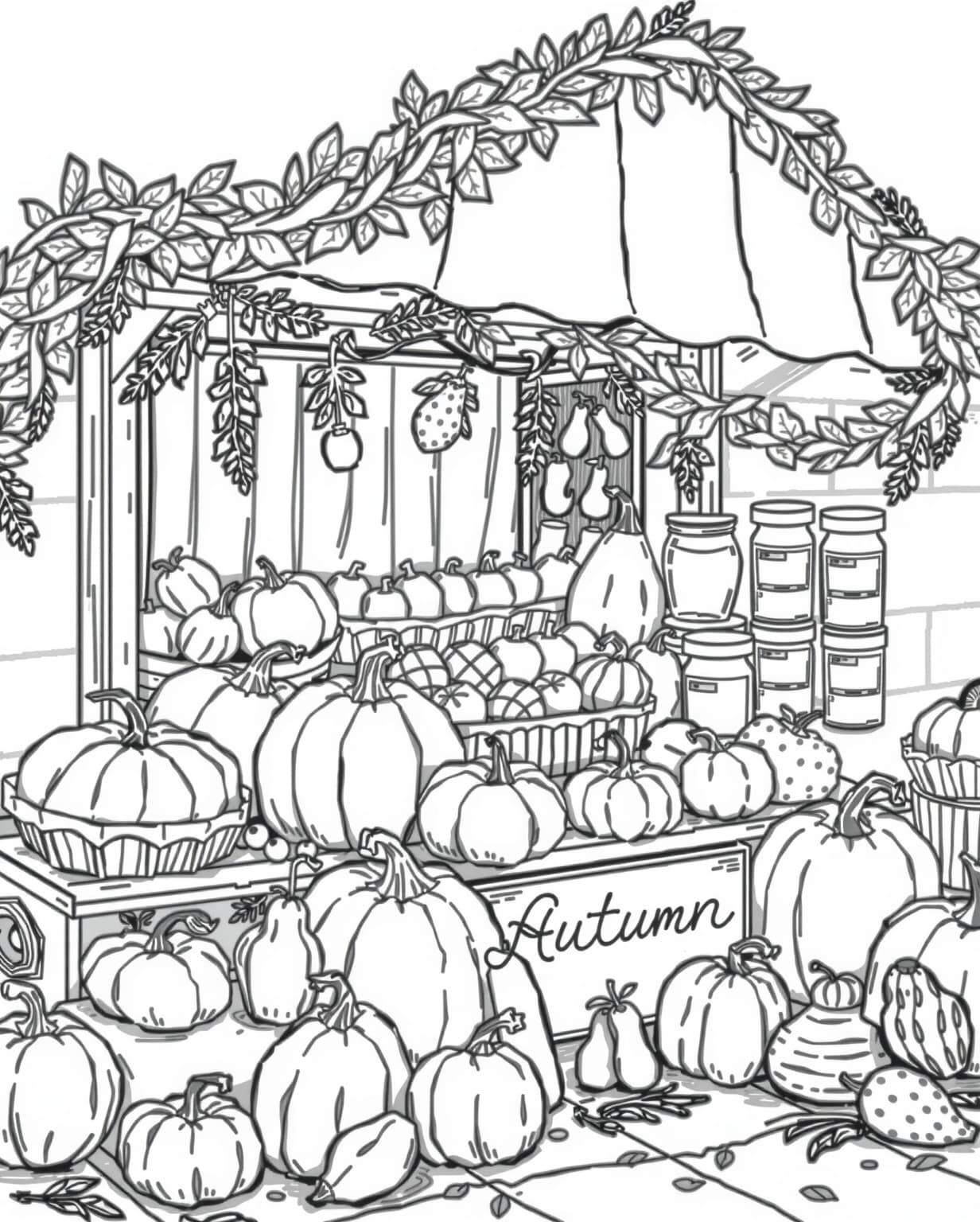 Autumn Market Stall Coloring Page
