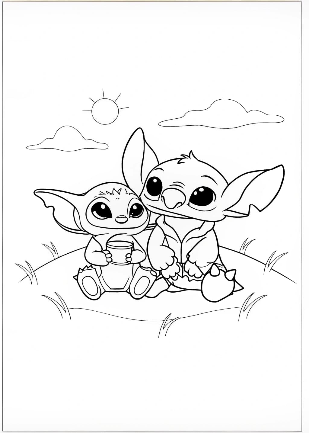 Baby Yoda And Stitch Coloring Page