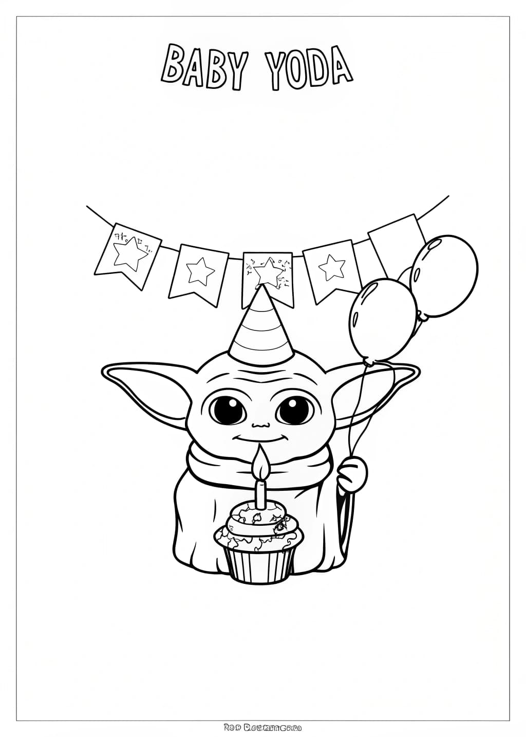 Baby Yoda Birthday Coloring Page