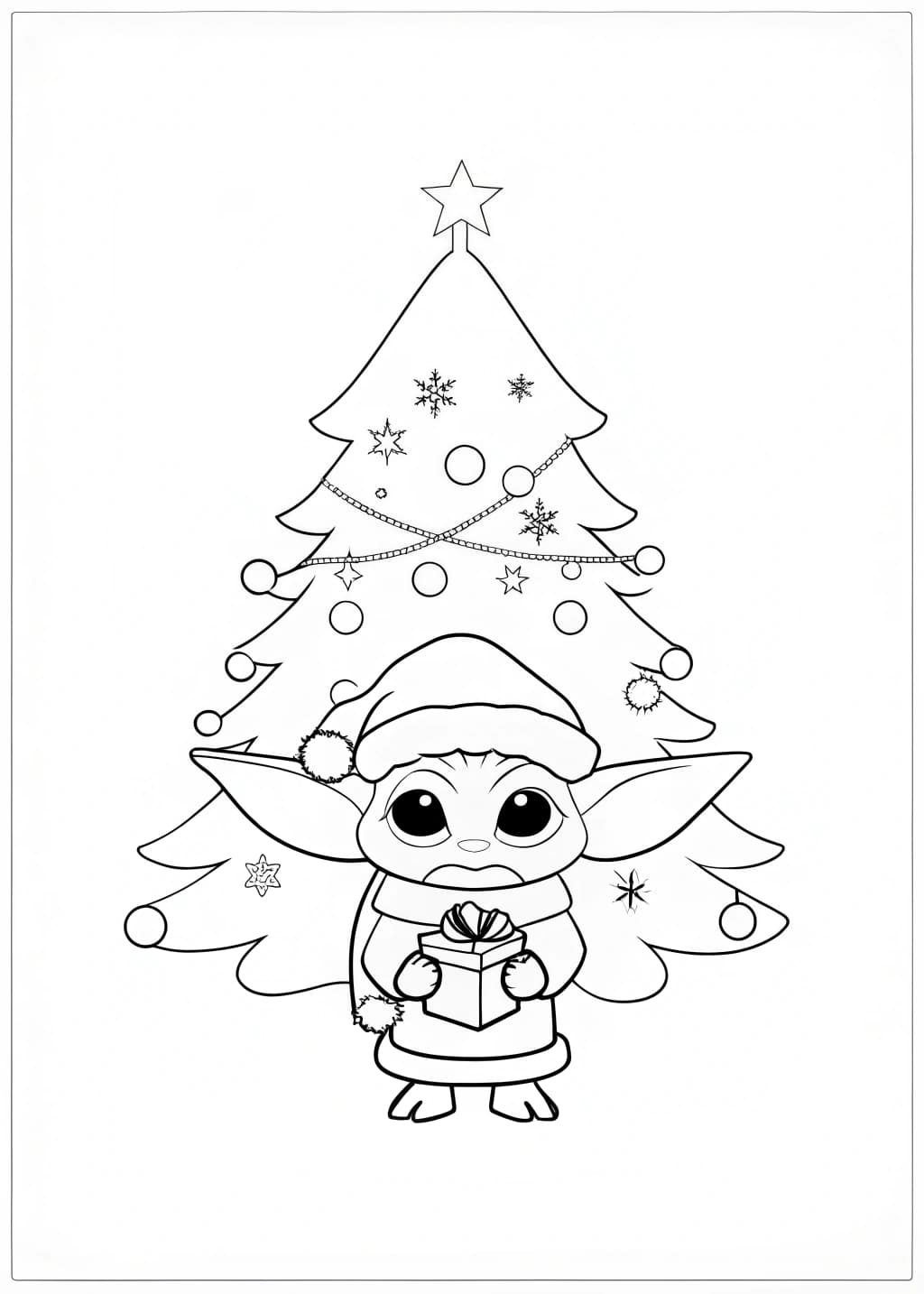 Baby Yoda Christmas Coloring Page