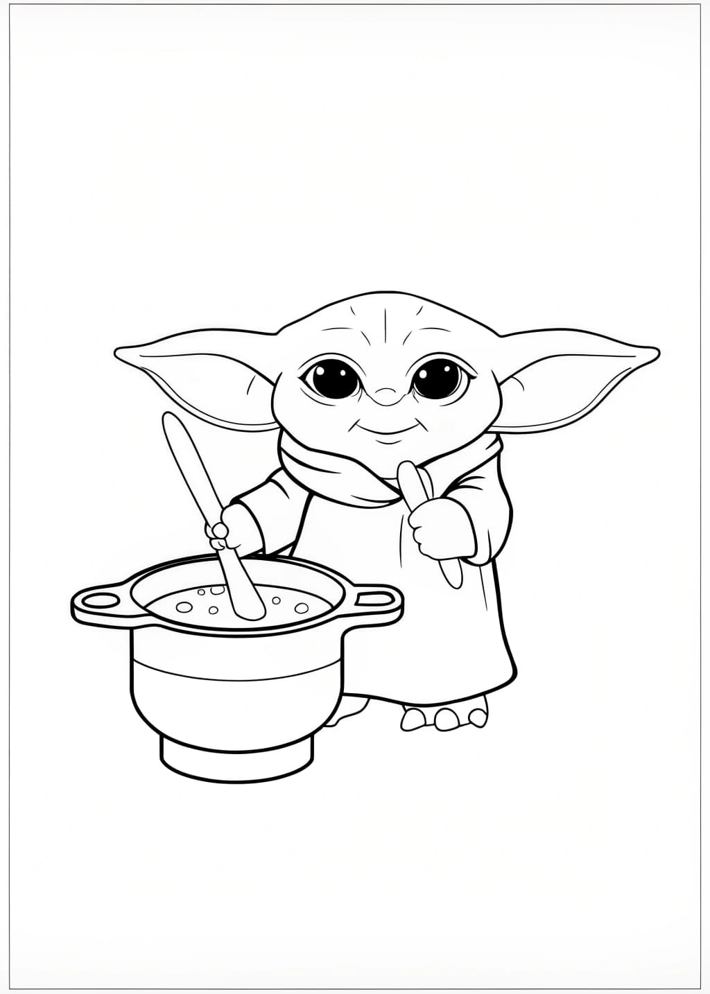 Baby Yoda Cooking Soup Coloring Page