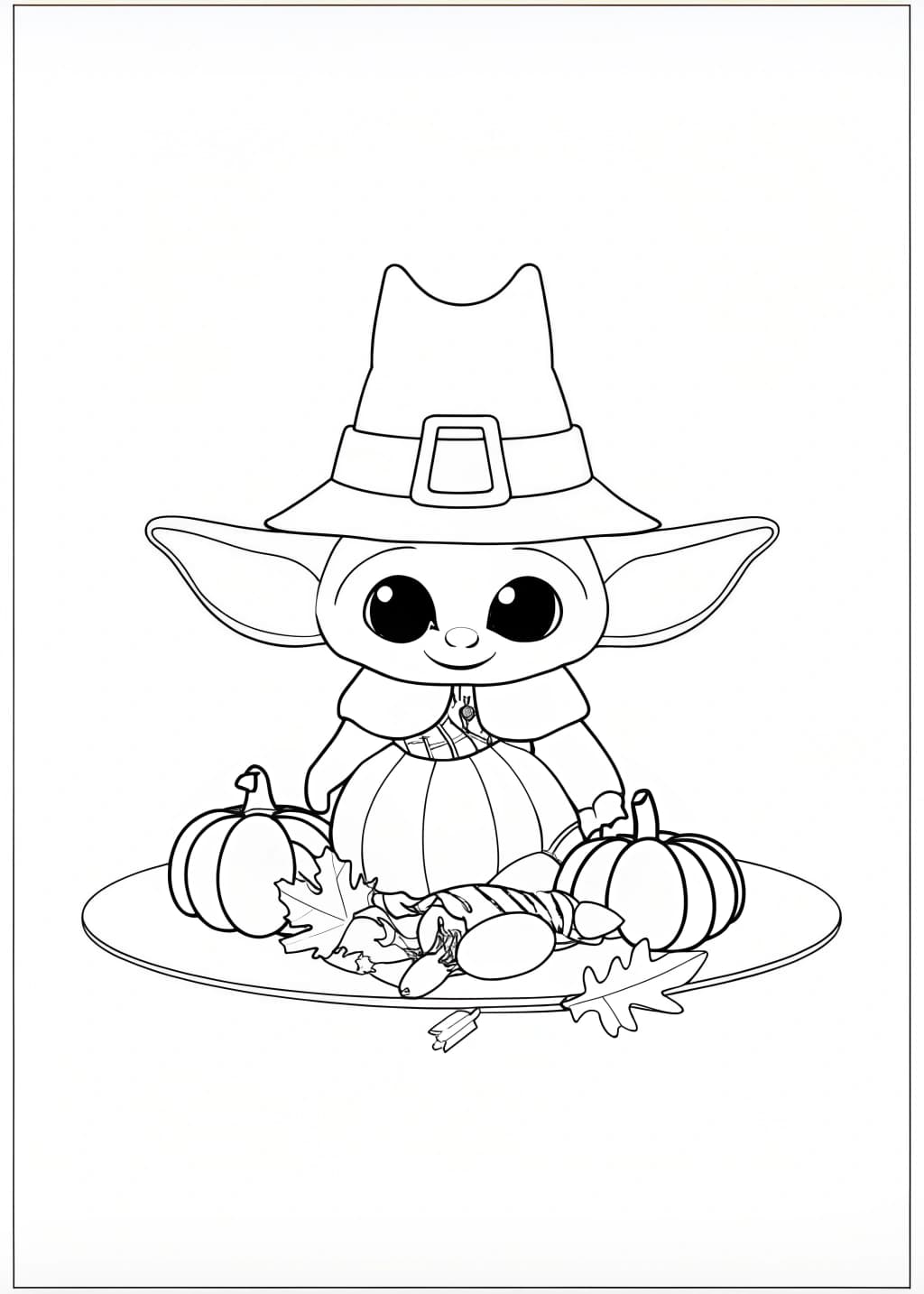 Baby Yoda Thanksgiving Coloring Page