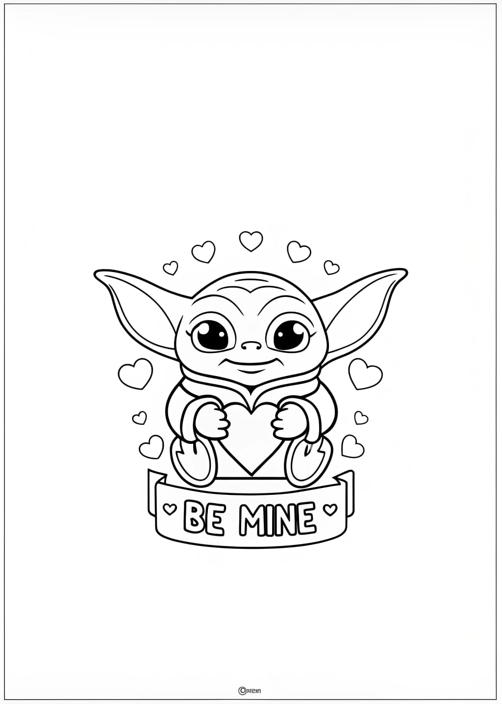 Baby Yoda Valentine Coloring Page