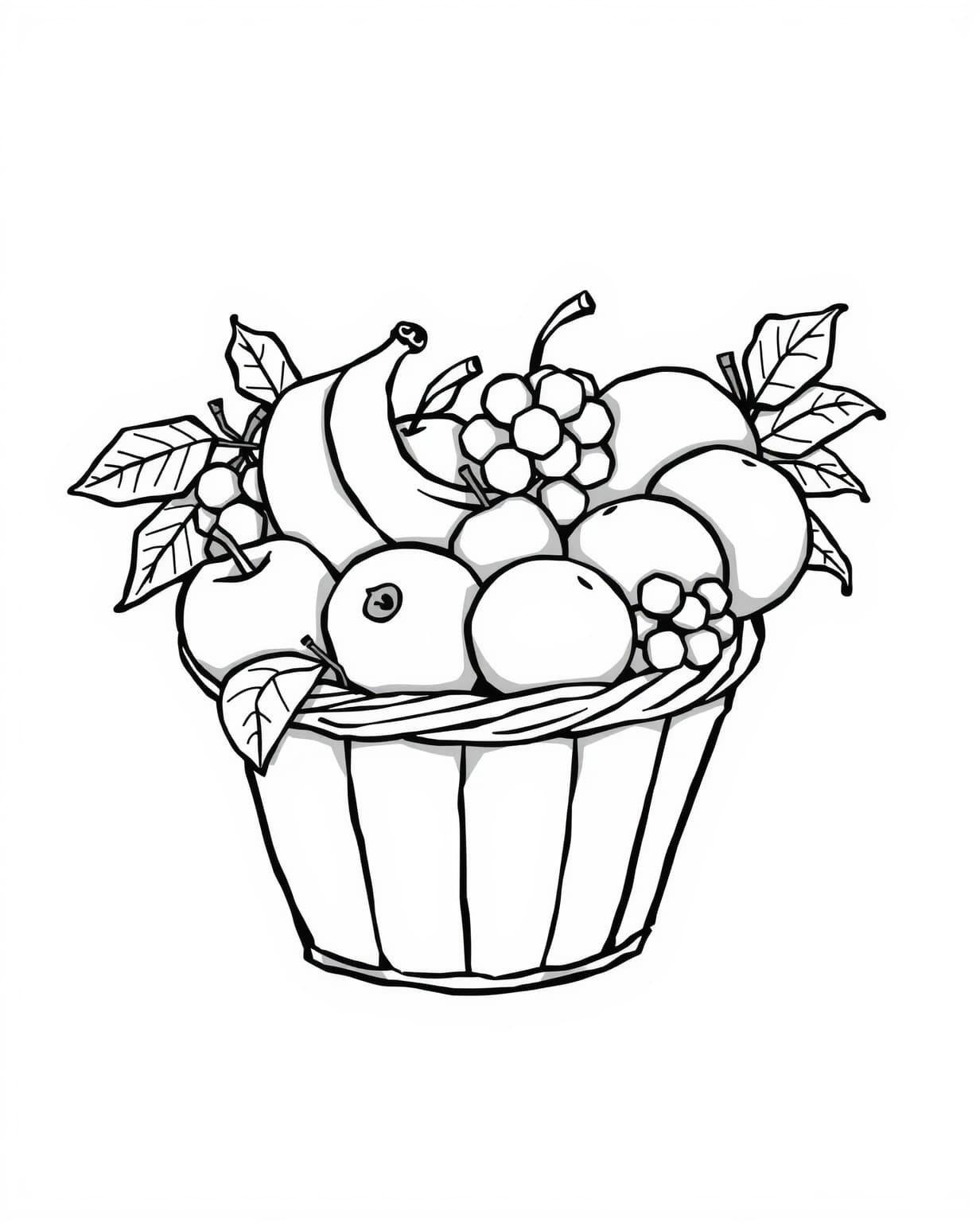 Basket of Fresh Fruits Coloring Page