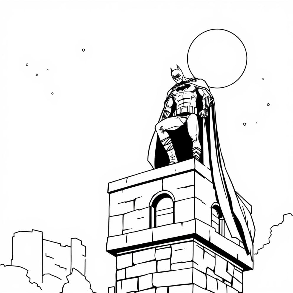 Batman Standing on a Tower Coloring Page