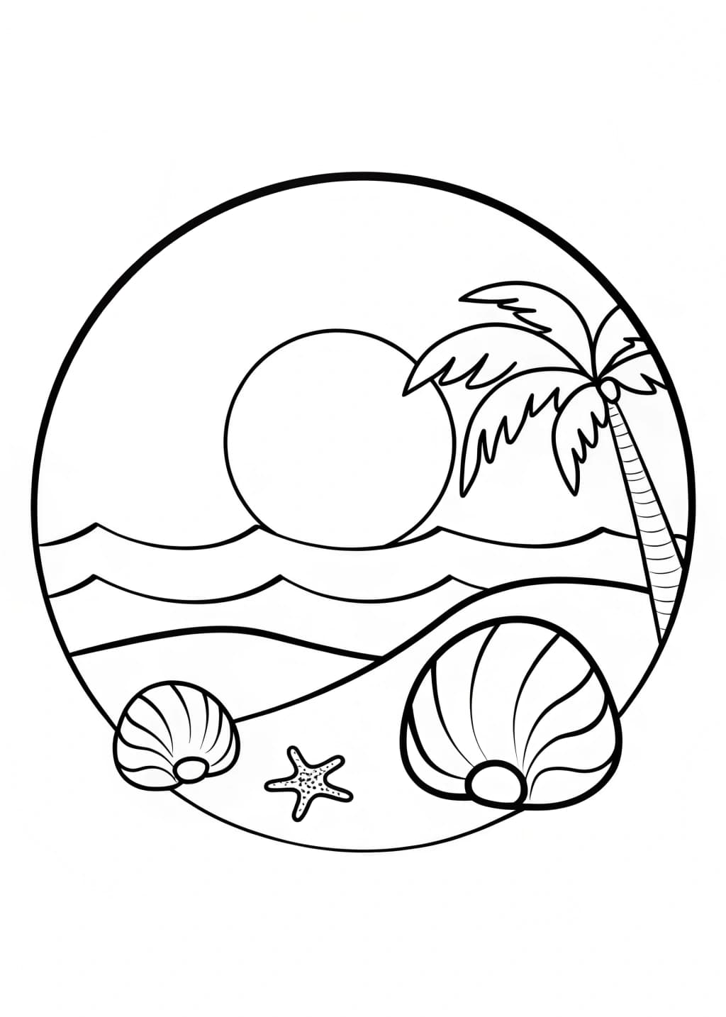 Beach Sunset Scene Coloring Page