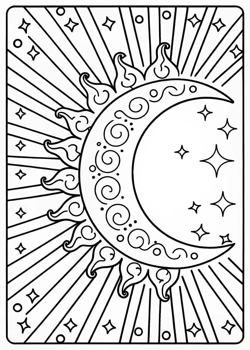 Boho Sun and Moon Art Coloring Page