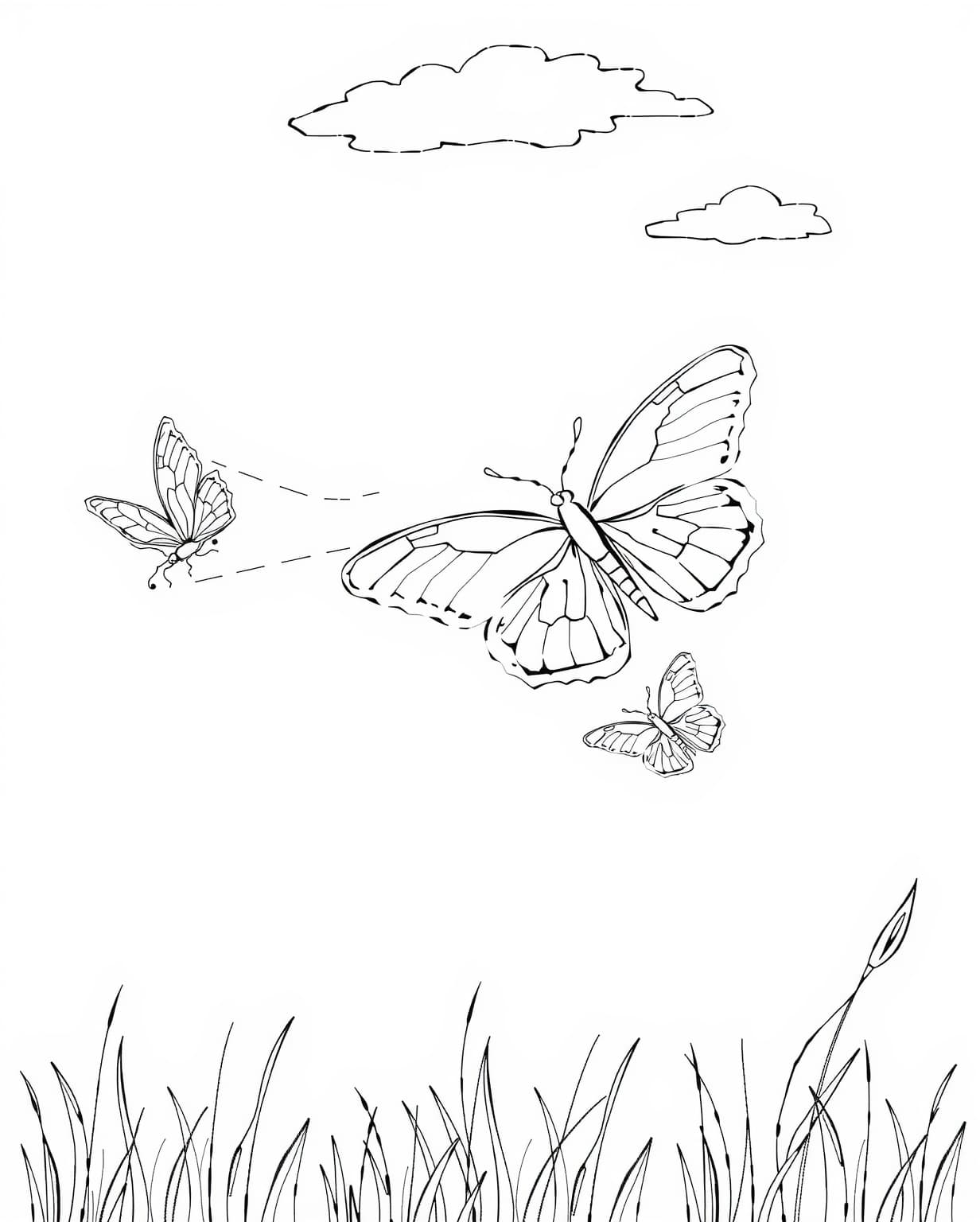 Butterflies in Flight Coloring Page