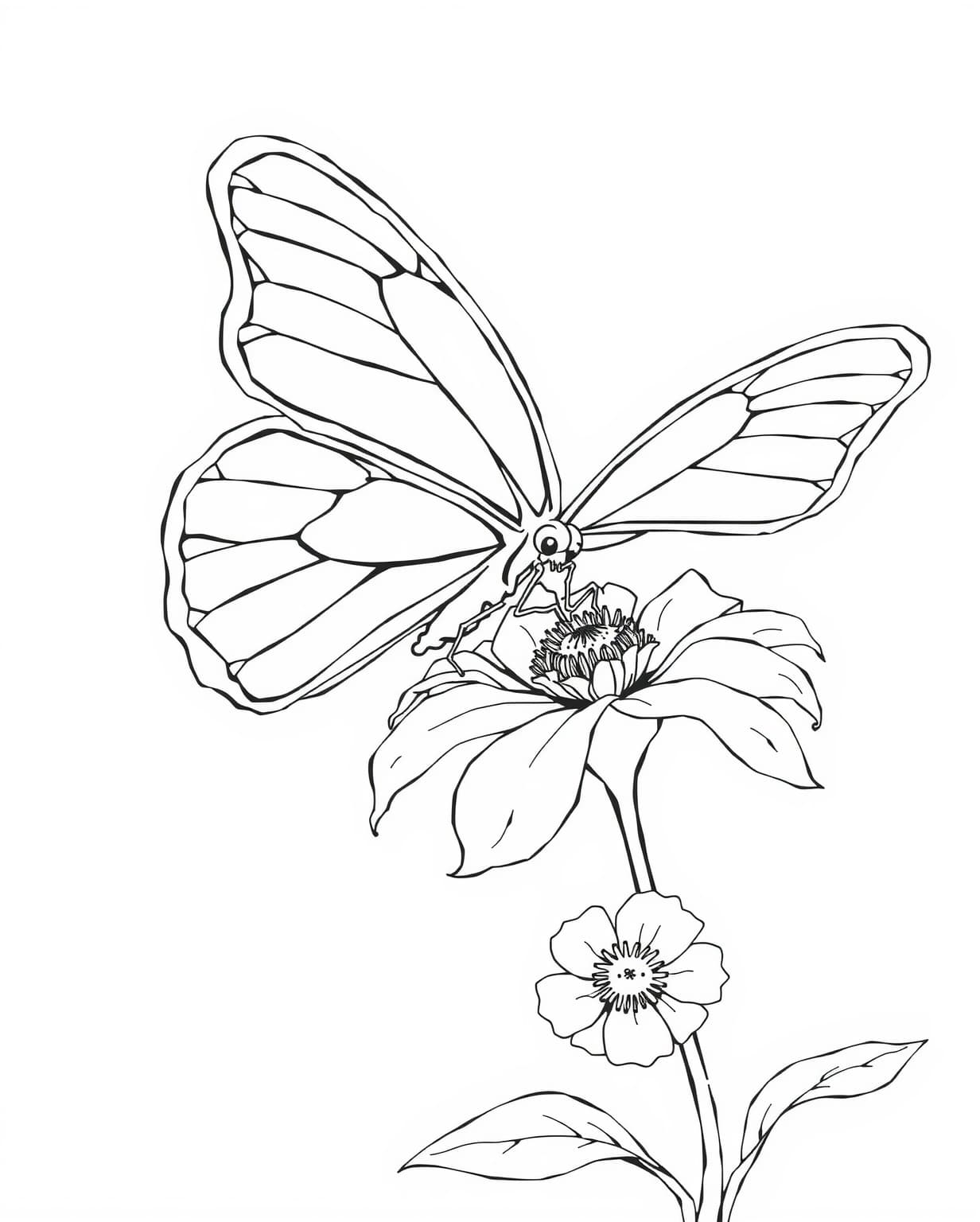 Butterfly on a Flower Coloring Page
