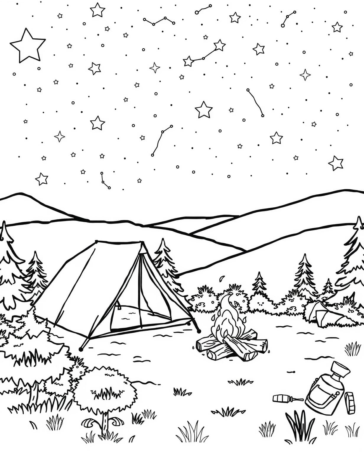 Camping Under the Stars Coloring Page