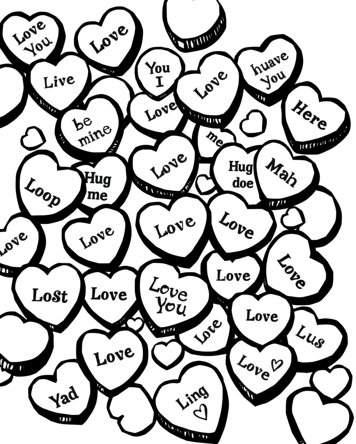 Candy Hearts Coloring Page