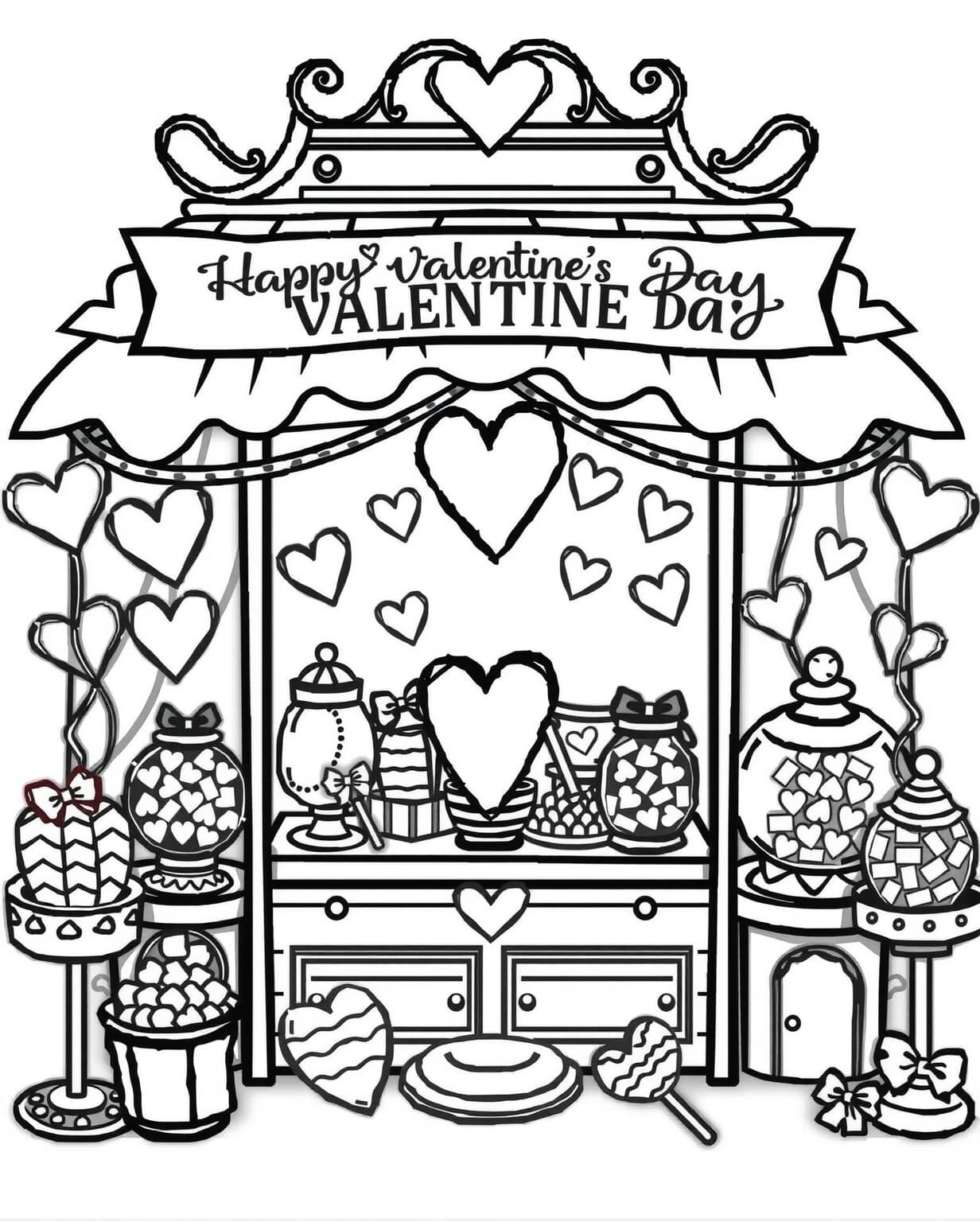 Candy Shop Valentine Coloring Page
