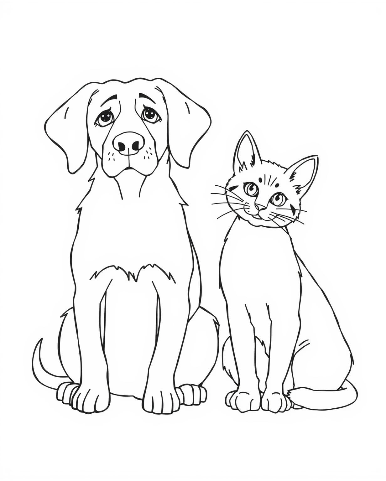 Cat and Dog Coloring Page