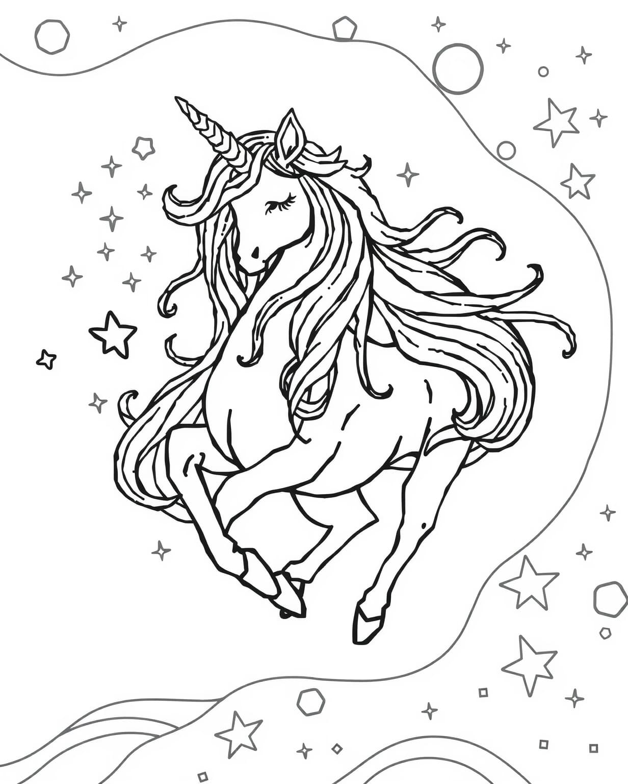 Celestial Unicorn Coloring Page