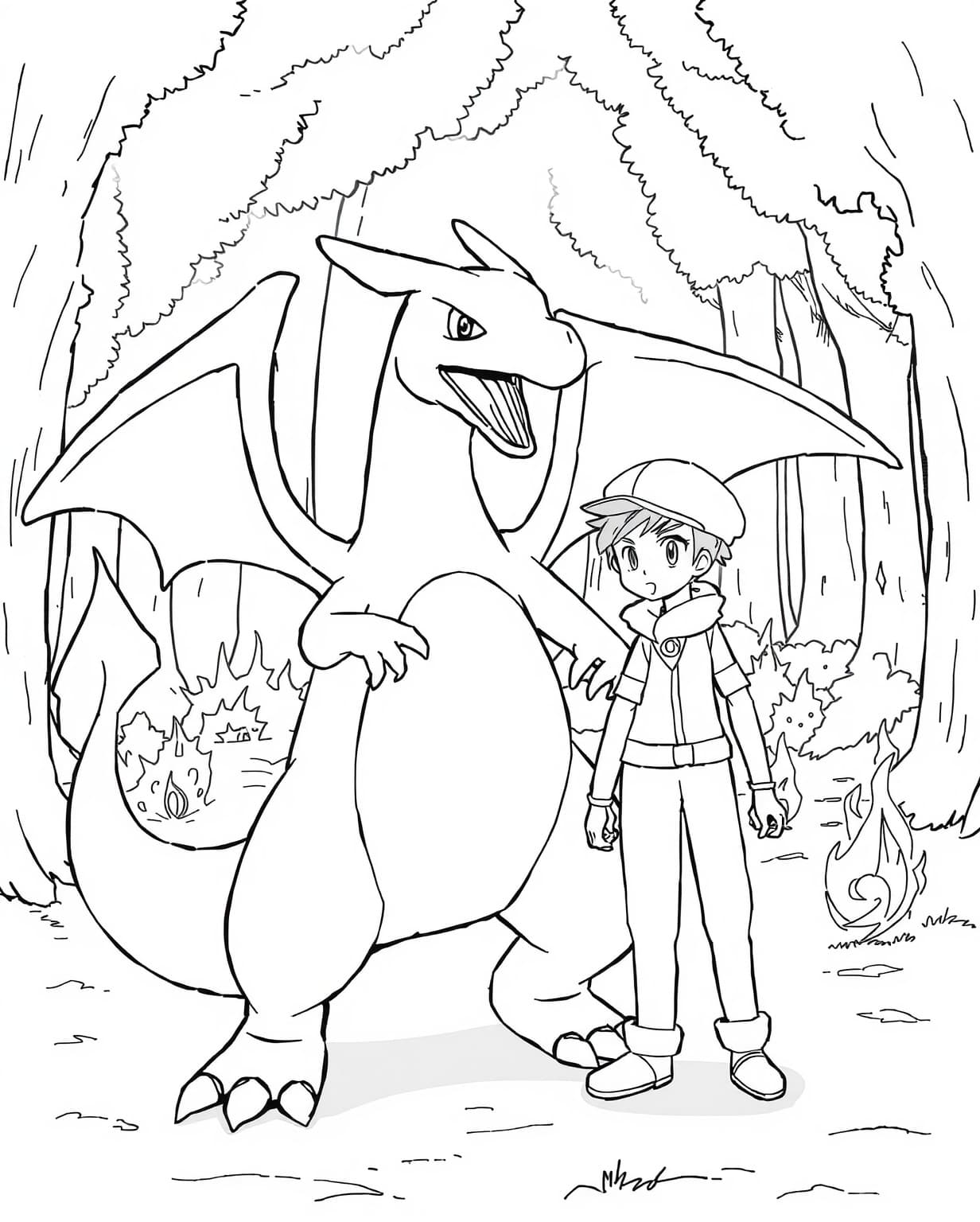 Charizard and Ash Coloring Page
