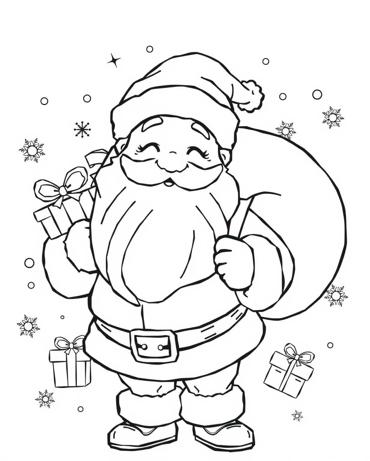 Cheerful Cartoon Santa Coloring Page