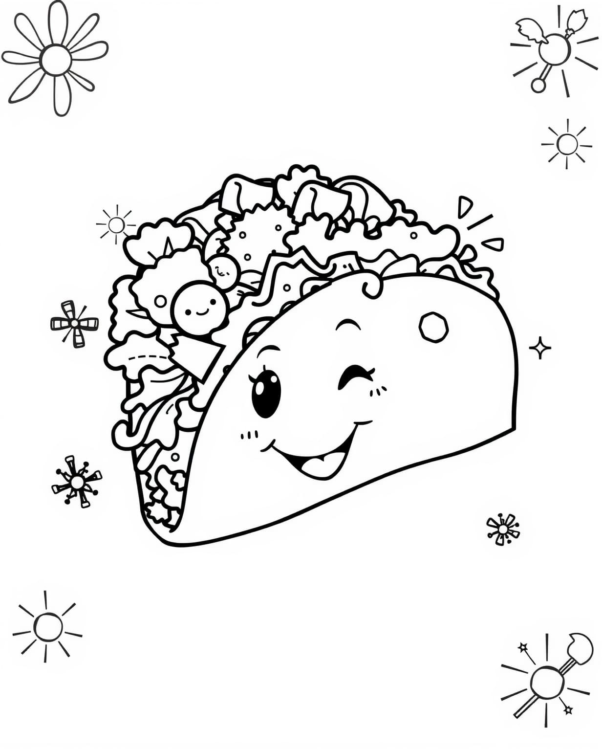 Cheerful Taco Coloring Page