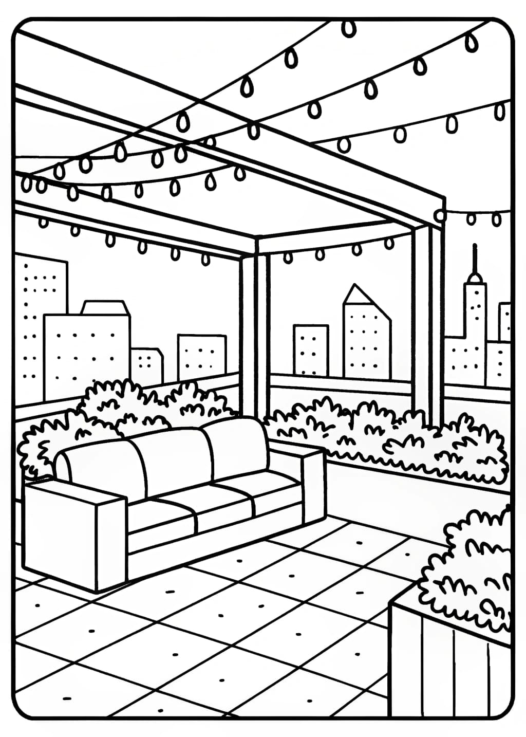 Chic Rooftop Garden Coloring Page