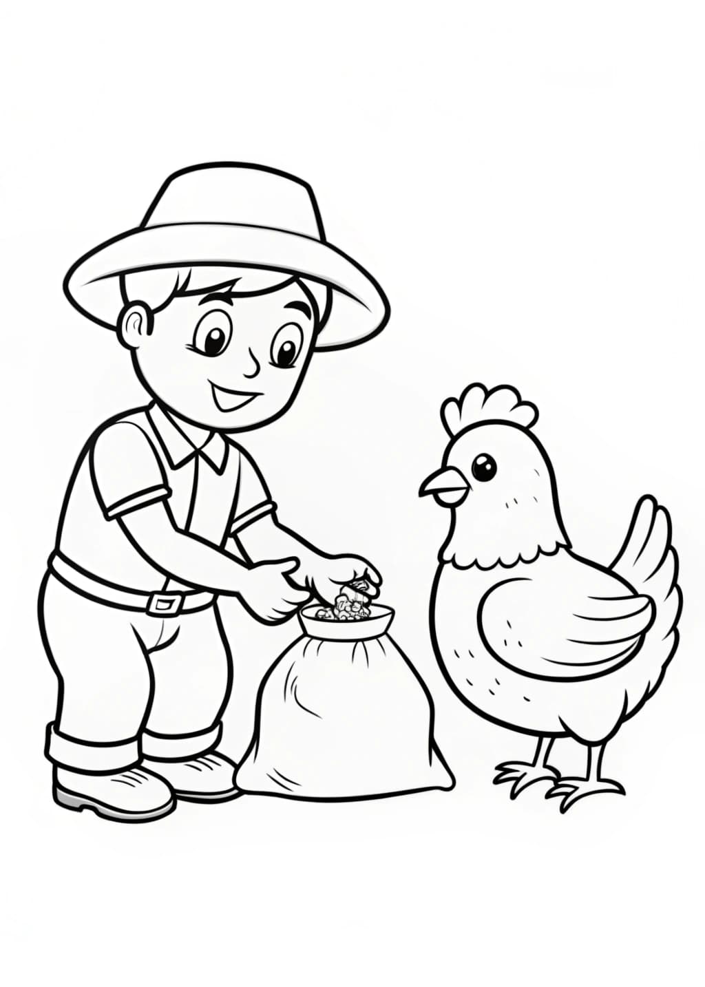 Chicken and Farmer Coloring Page