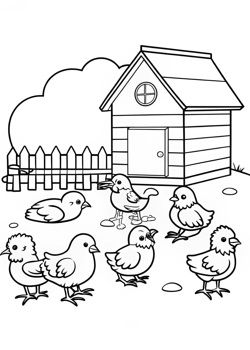 Chicken Coop Scene Coloring Page