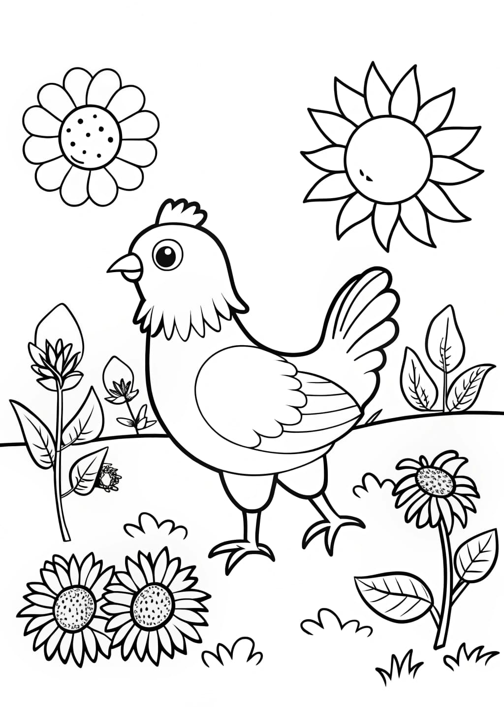 Chicken in the Garden Coloring Page