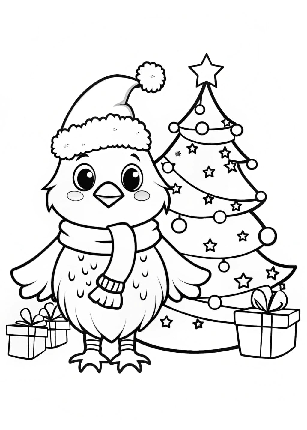 Christmas Chicken Coloring Page