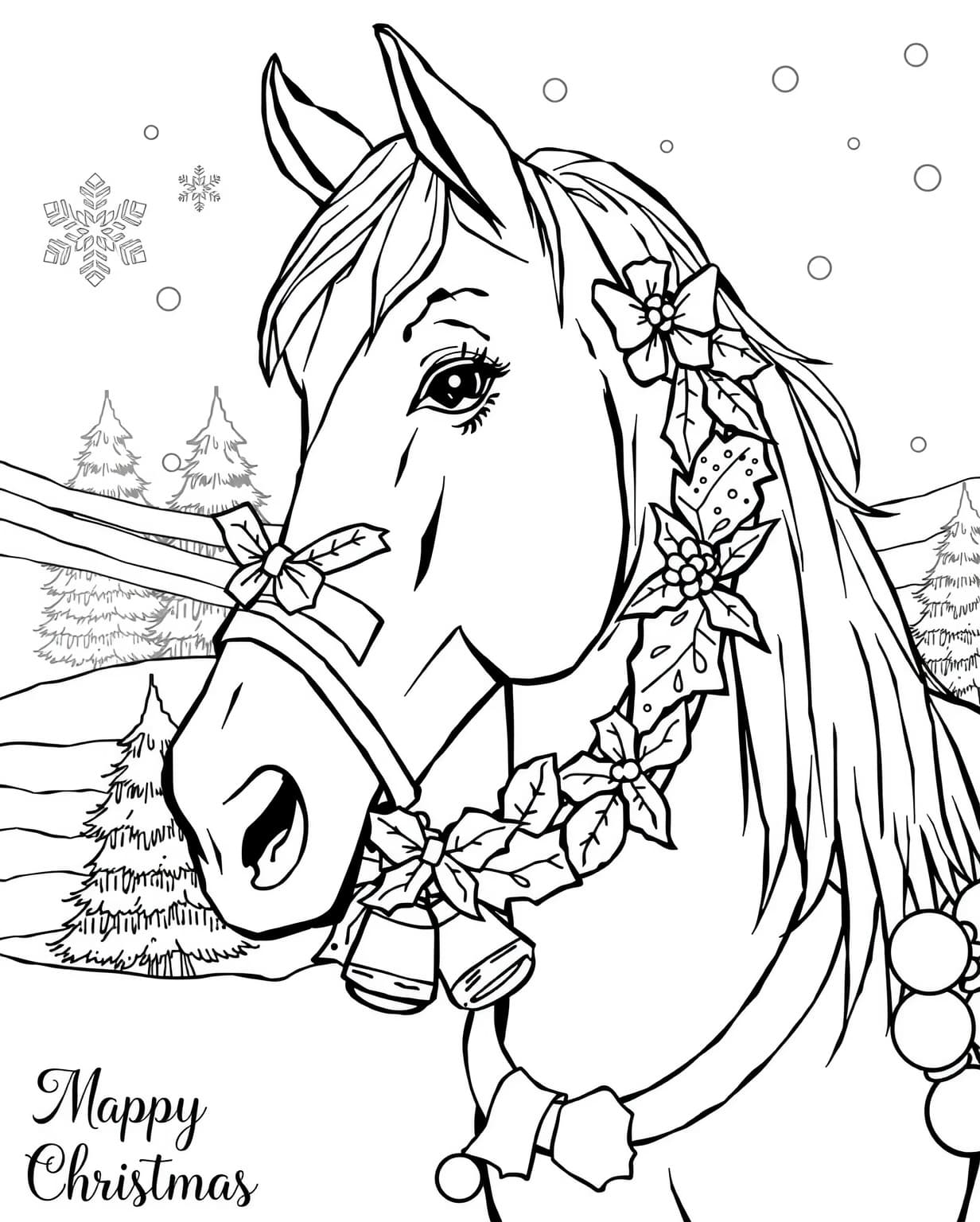 Christmas Horse Coloring Page