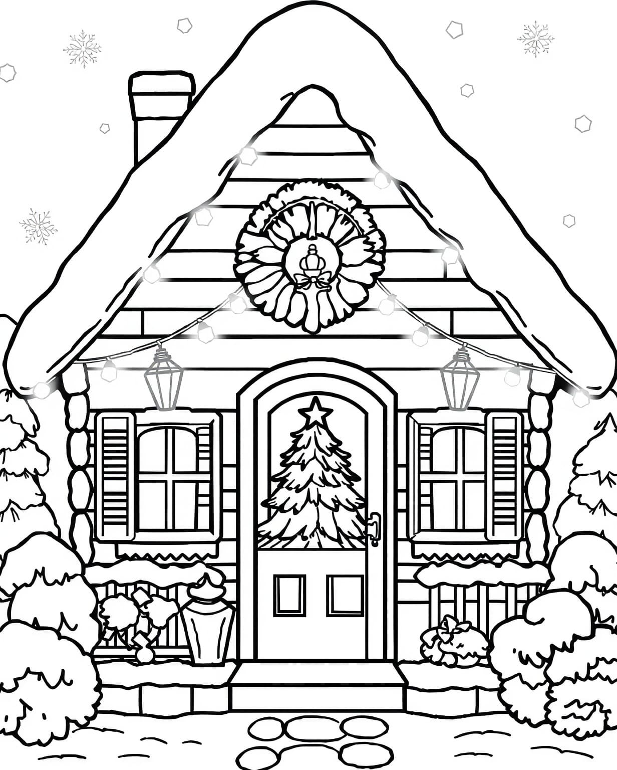 Christmas Lights on a House Coloring Page