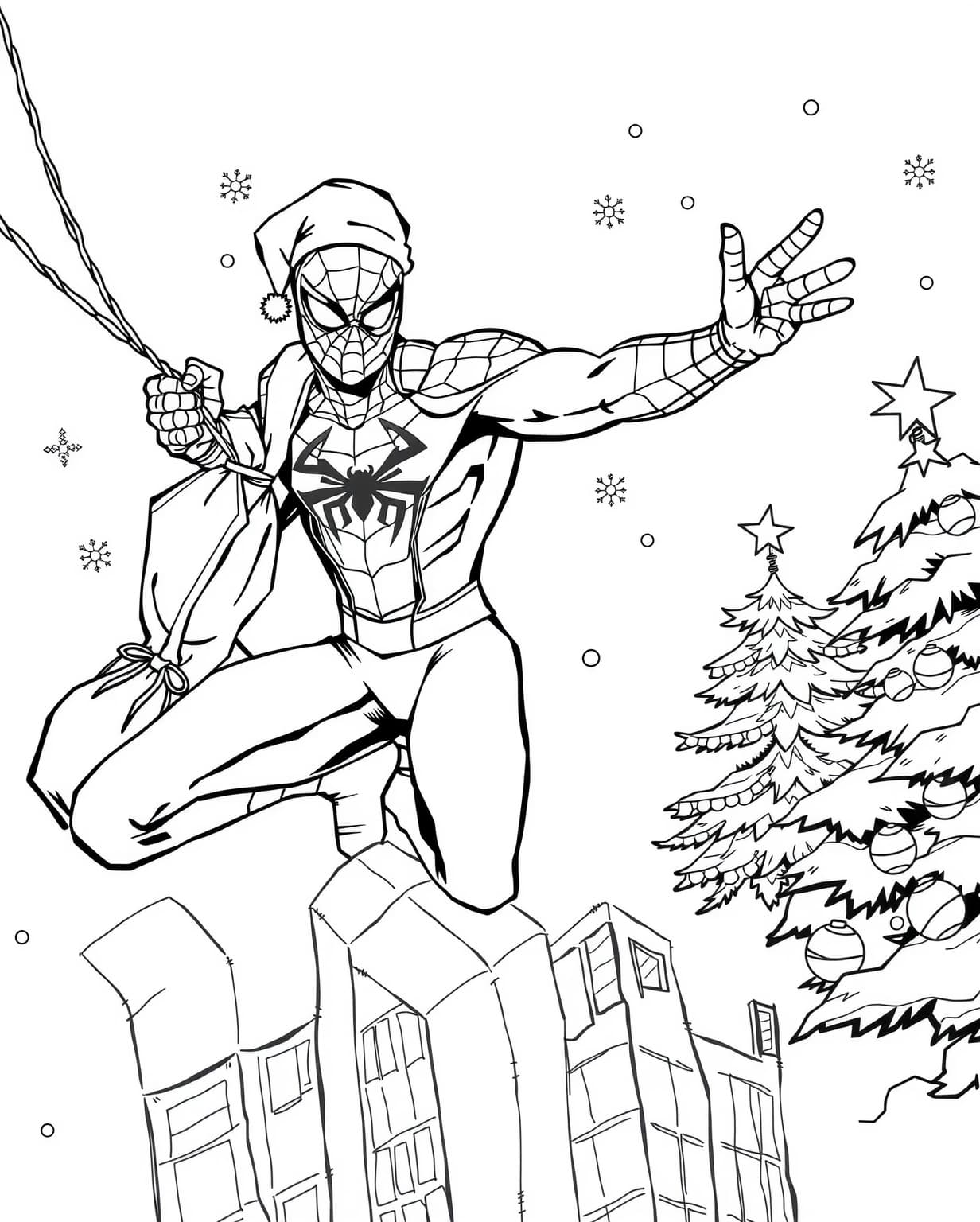 Christmas Spiderman Coloring Page