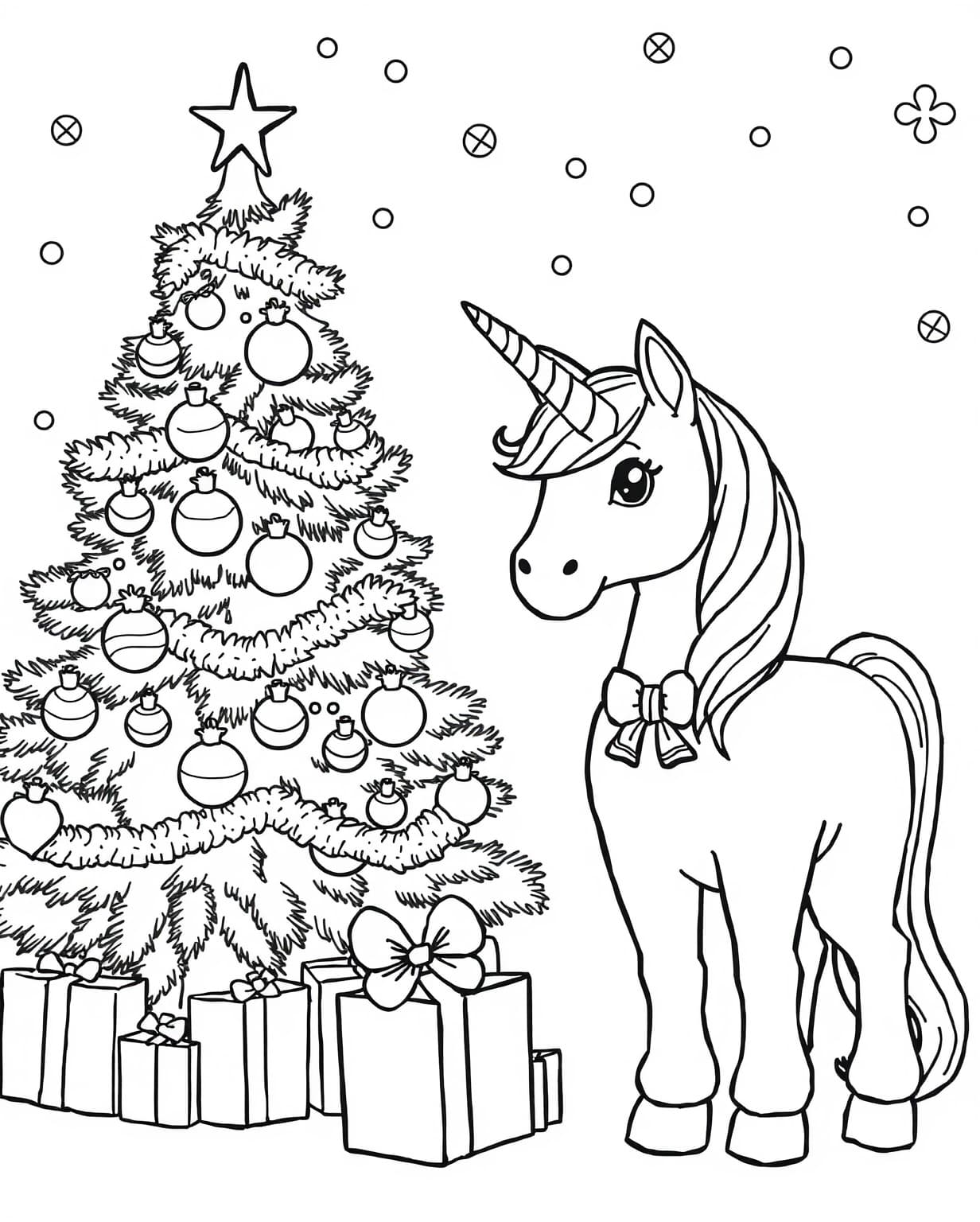 Christmas Unicorn Coloring Page