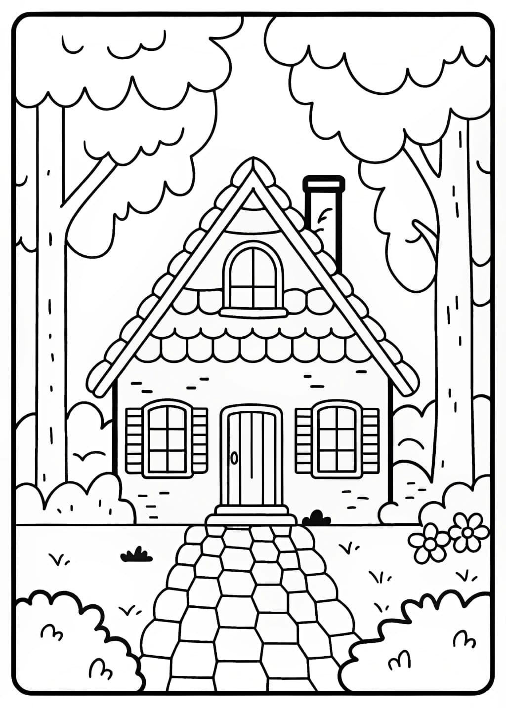 Cottage In The Woods Coloring Page