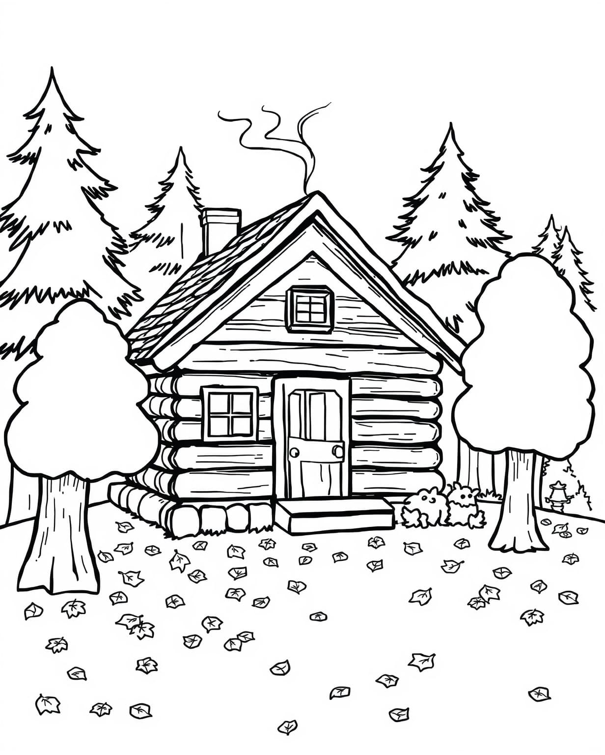 Cozy Cabin in the Woods Coloring Page