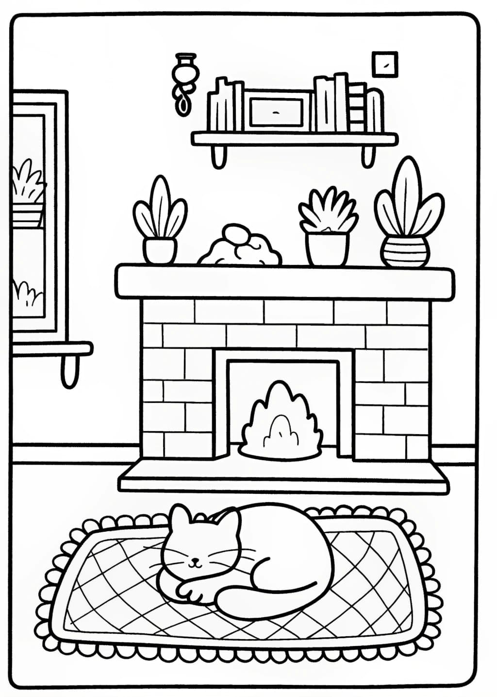 Cozy Cat And Home Coloring Page