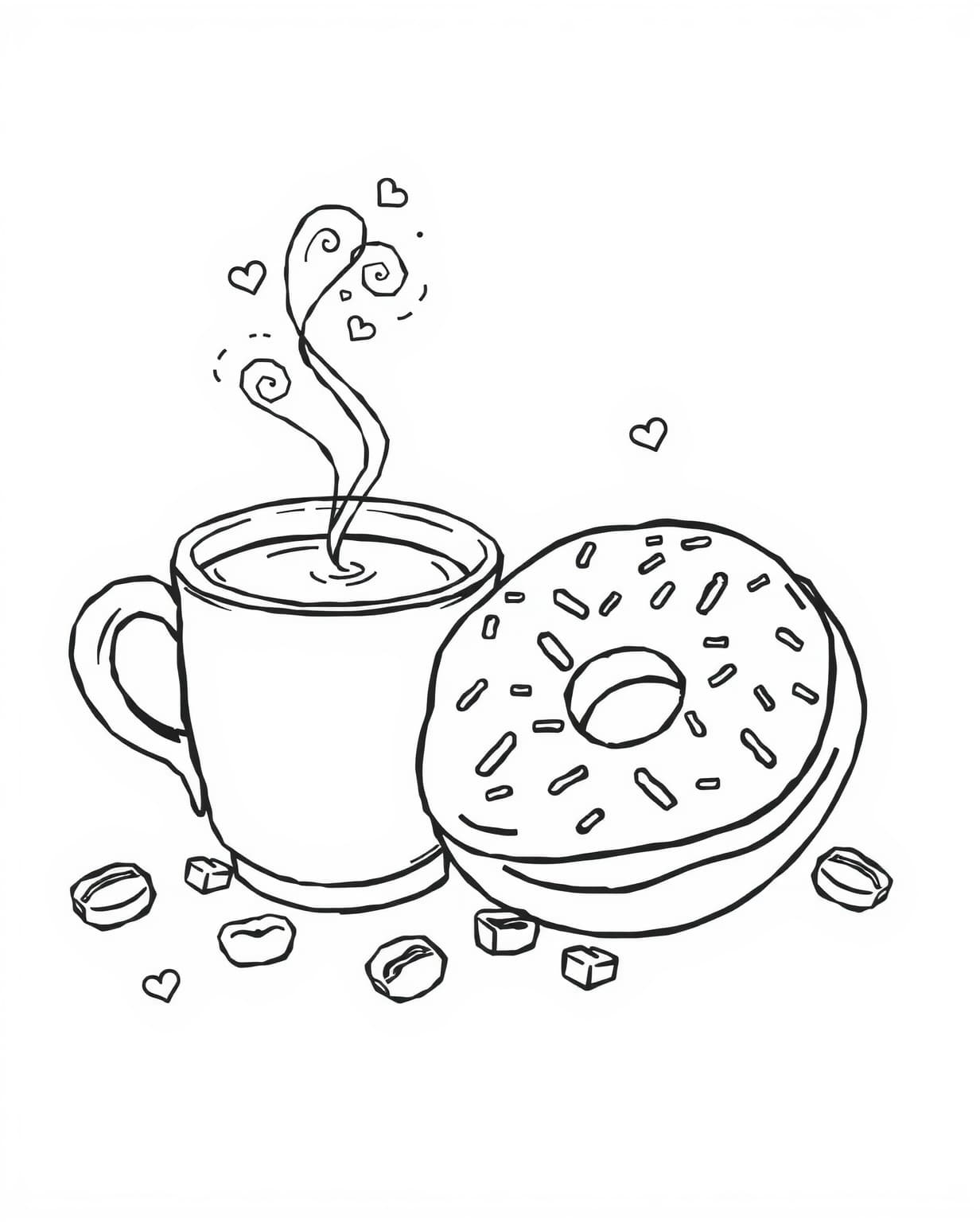 Cozy Coffee and Donut Coloring Page