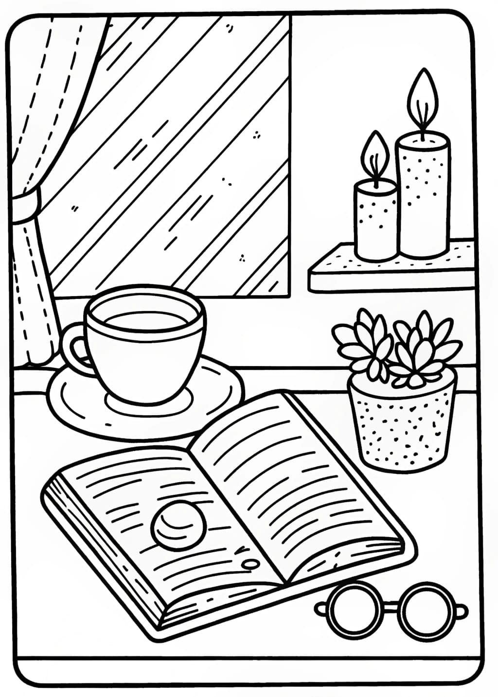 Cup Of Tea And Book Coloring Page