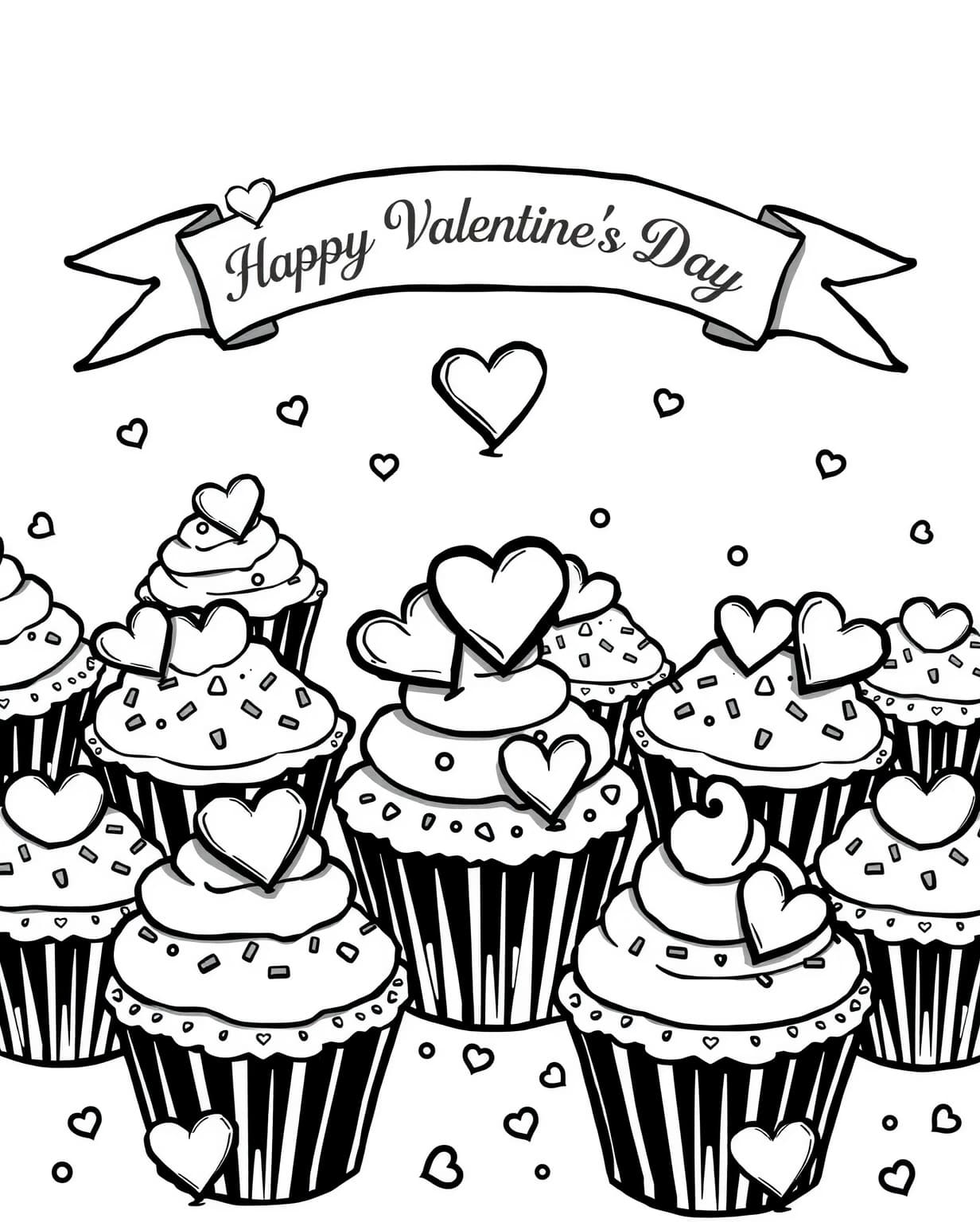 Cupcake Party Valentine Coloring Page