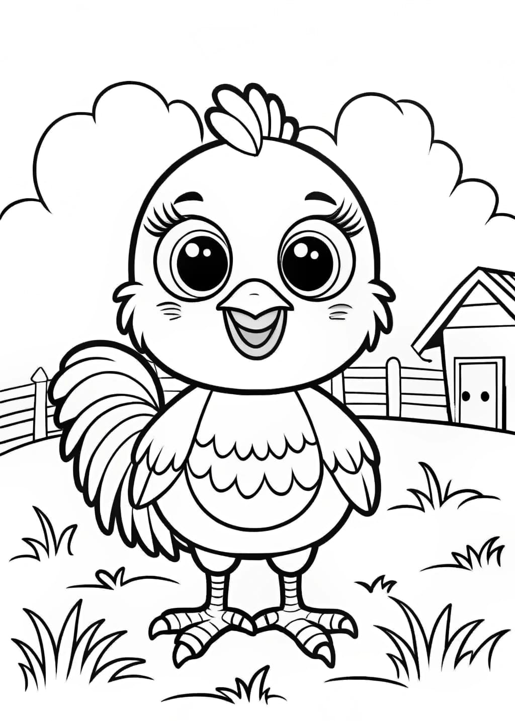 Cute Chicken Coloring Page