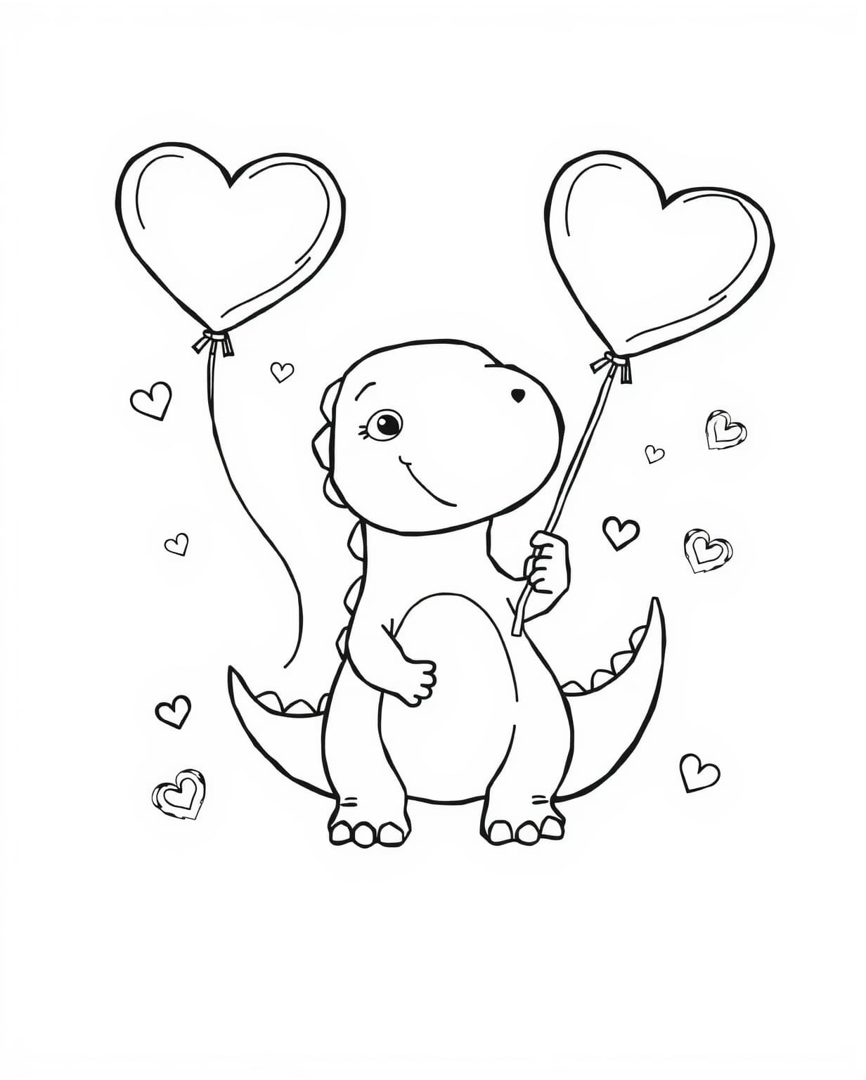 Cute Dinosaur Valentine Coloring Page