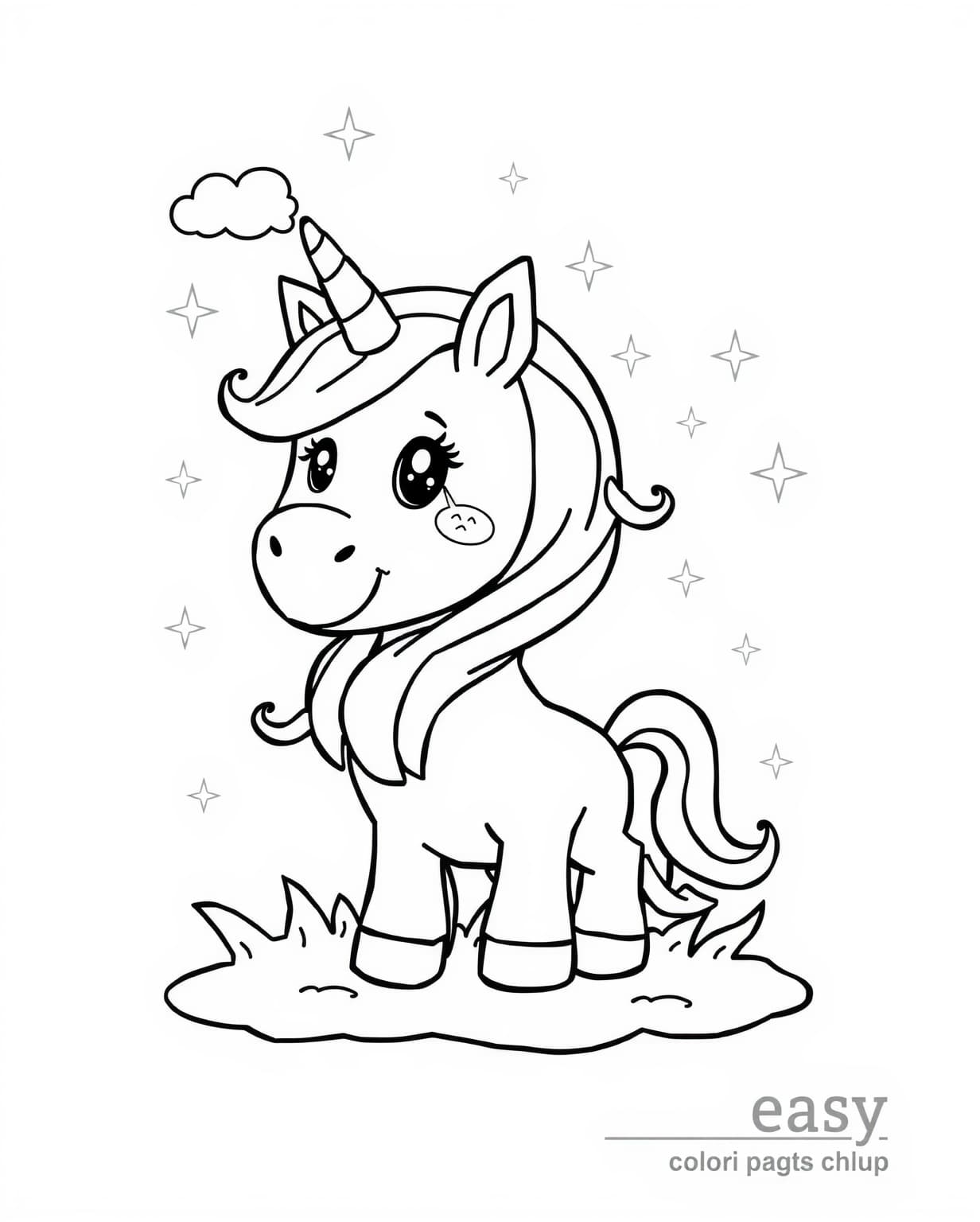 Cute Easy Unicorn Coloring Page