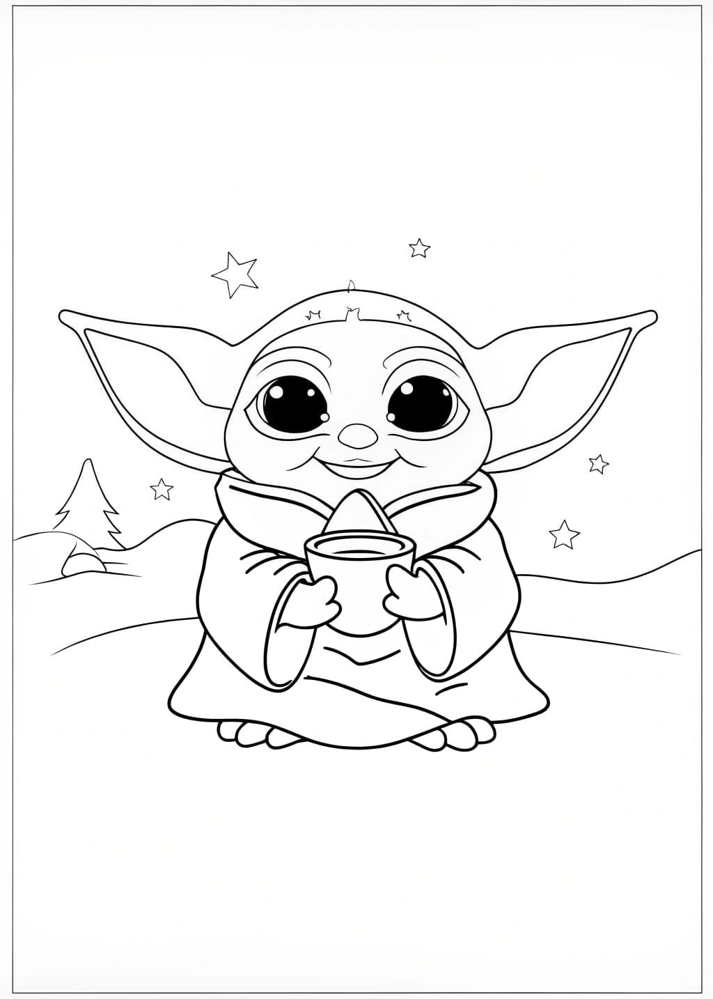 Cute Grogu Coloring Page