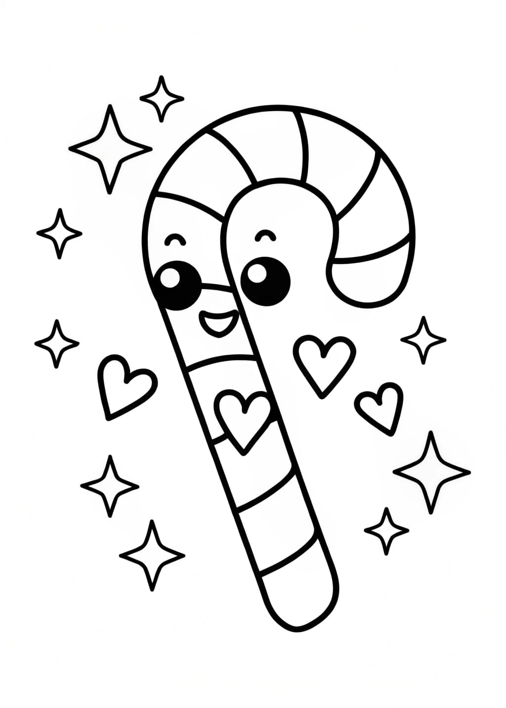 Cute Kawaii Candy Cane Coloring Sheet
