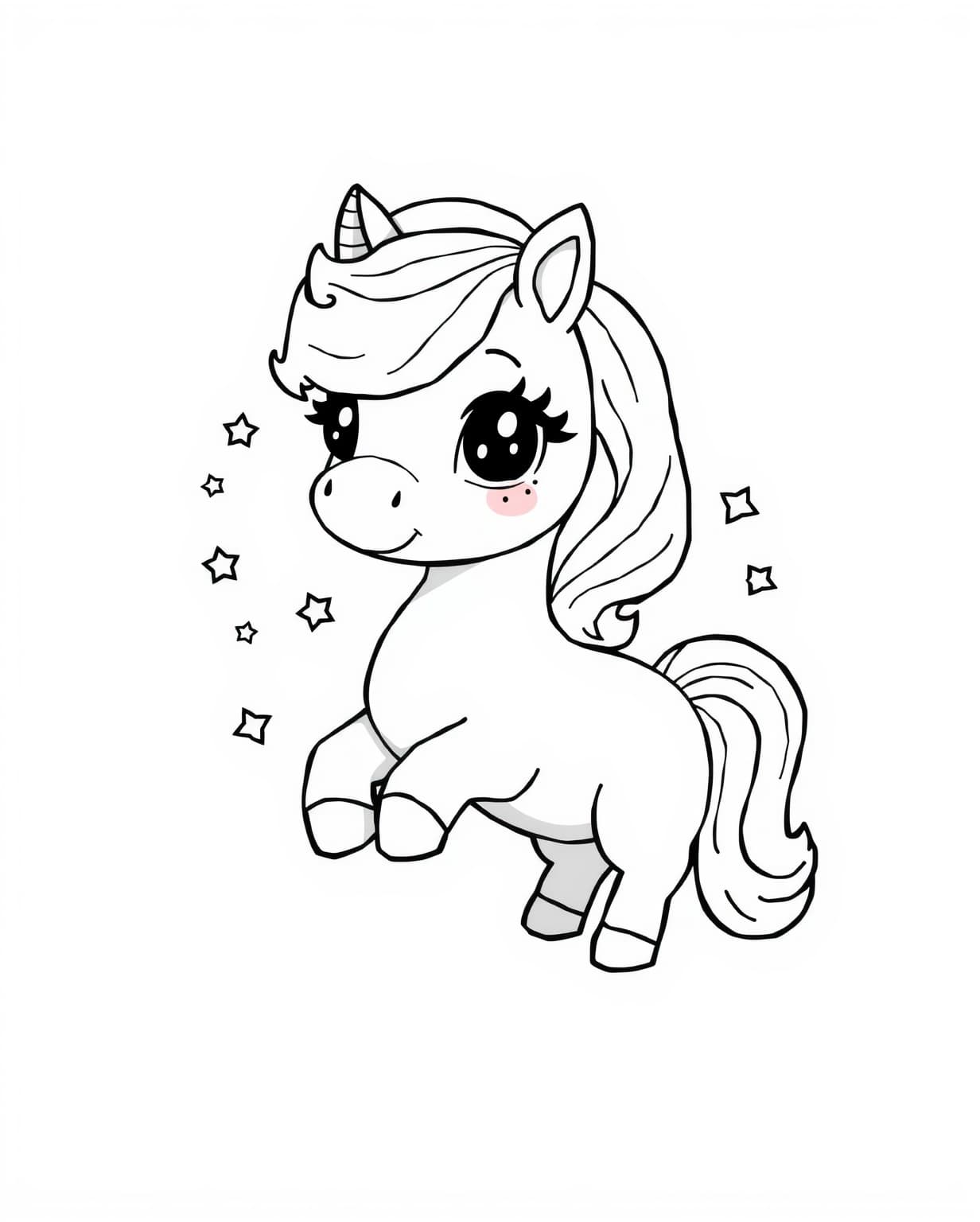 Cute Kawaii Unicorn Coloring Page